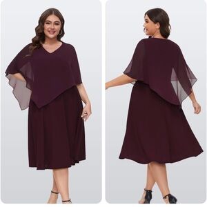 DRESSTELLS Dress with Chiffon Overlay Cape, Wedding Guest Dress